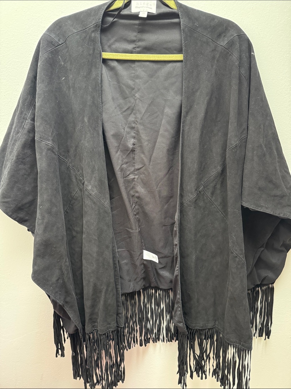 Hinge Black Leather Fringe Poncho Sweater Sz M Western Coastal Cowgirl Festival
